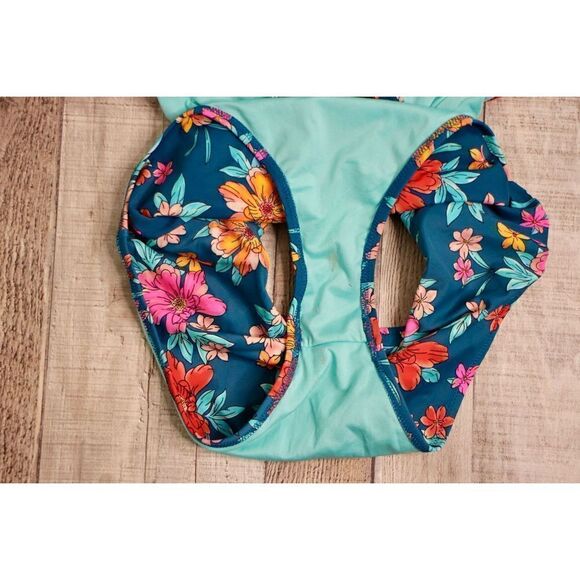 Shade & Shore 36B High Thigh Green Floral 1pc Swim Lined Swimsuit S-M - Picture 9 of 9
